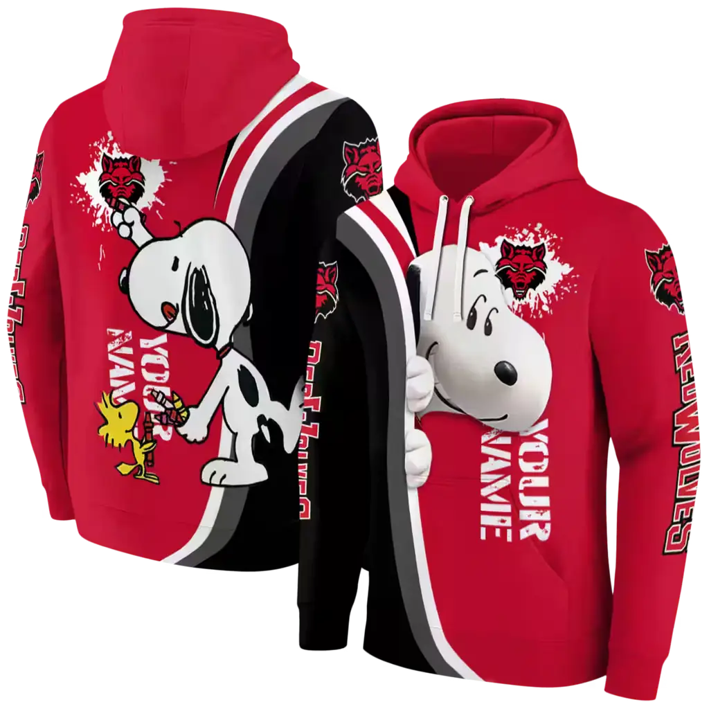 personalized arkansas state red wolves peeking snoopy scarlet hoodie fashion forward personalized arkansas state red wolves peeking snoopy scarlet hoodie fashion forward
