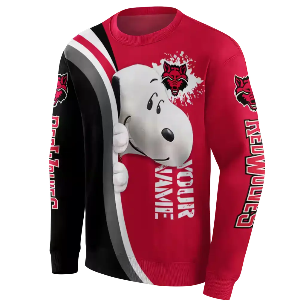 personalized arkansas state red wolves peeking snoopy scarlet hoodie new arrival personalized arkansas state red wolves peeking snoopy scarlet hoodie new arrival