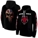 personalized arkansas state red wolves punisher skull black hoodie best selling