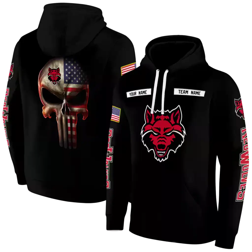 personalized arkansas state red wolves punisher skull black hoodie fashion forward personalized arkansas state red wolves punisher skull black hoodie fashion forward