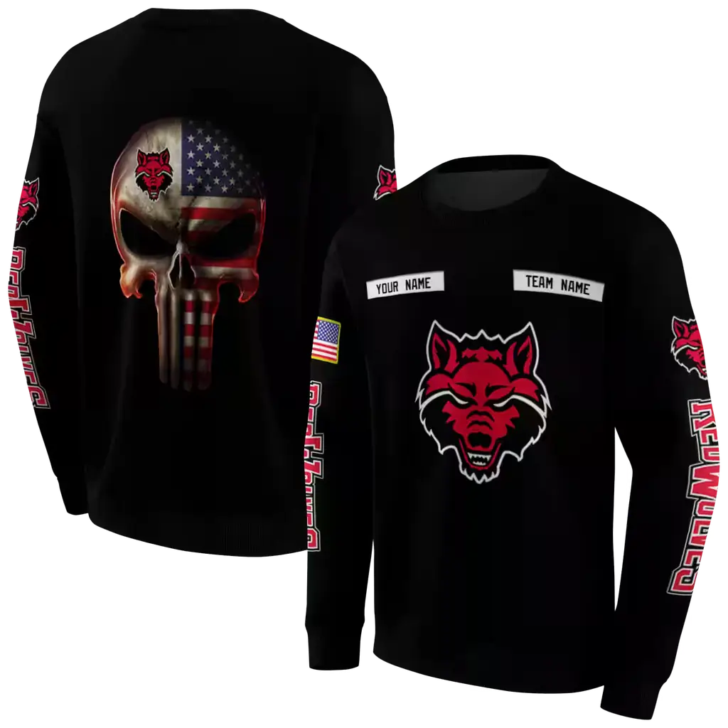 personalized arkansas state red wolves punisher skull black hoodie premium grade personalized arkansas state red wolves punisher skull black hoodie premium grade