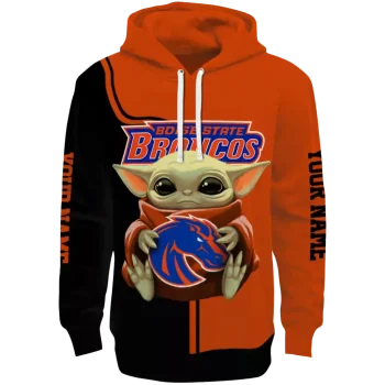 personalized boise state broncos baby yoda orange black hoodie best selling