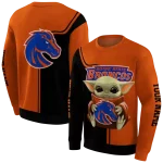 personalized boise state broncos baby yoda orange black hoodie best selling