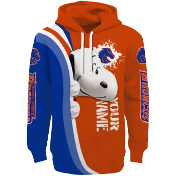 personalized boise state broncos peeking snoopy orange hoodie best selling