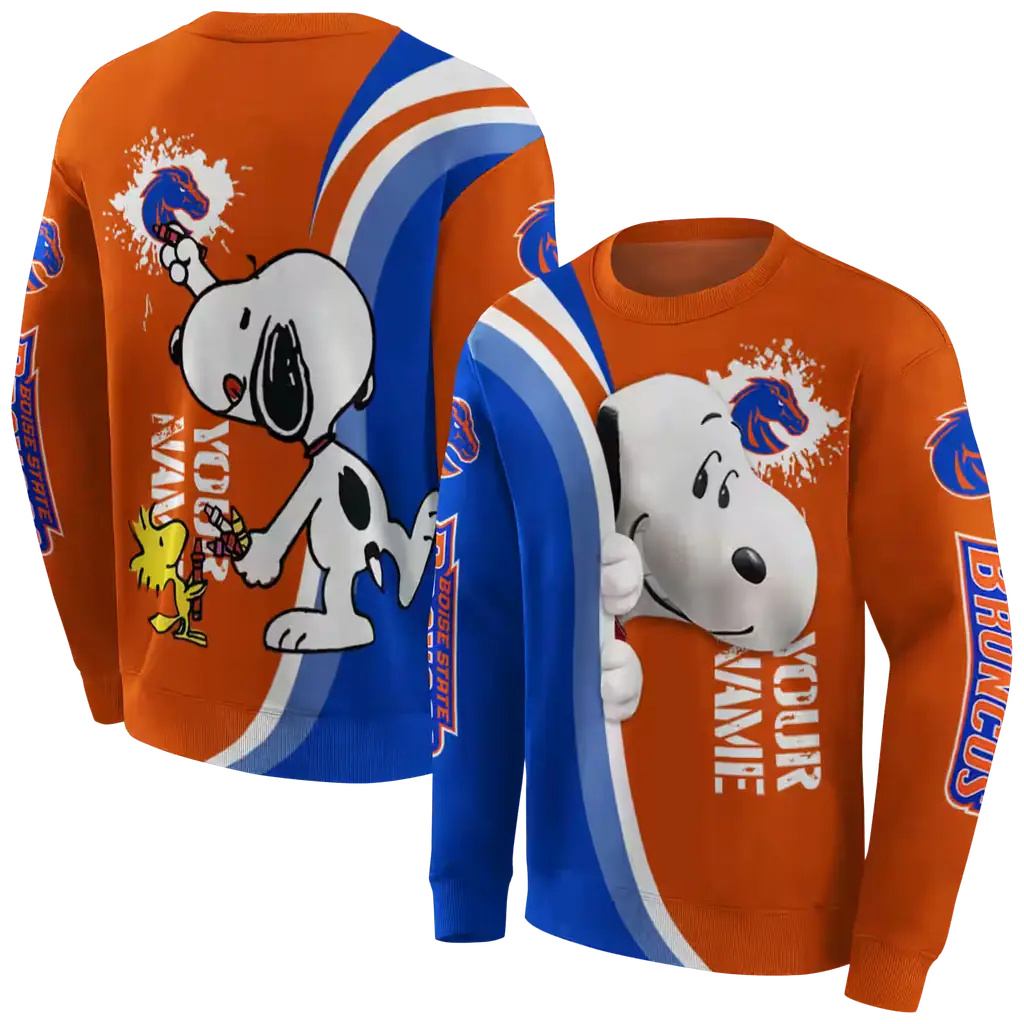 personalized boise state broncos peeking snoopy orange hoodie premium grade personalized boise state broncos peeking snoopy orange hoodie premium grade