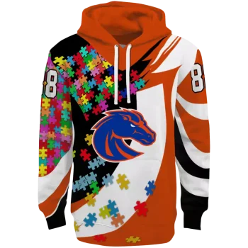 personalized boise state broncos puzzle pieces orange hoodie best selling