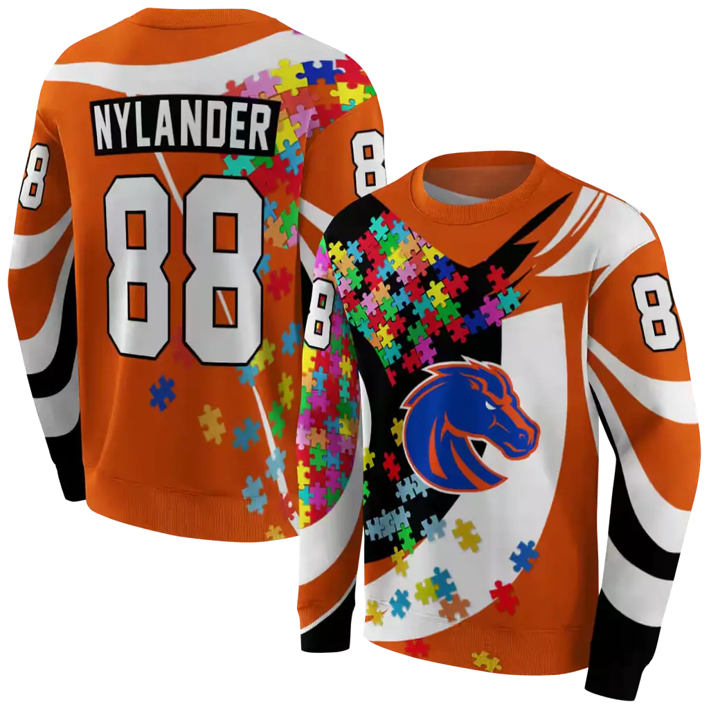 personalized boise state broncos puzzle pieces orange hoodie premium grade personalized boise state broncos puzzle pieces orange hoodie premium grade