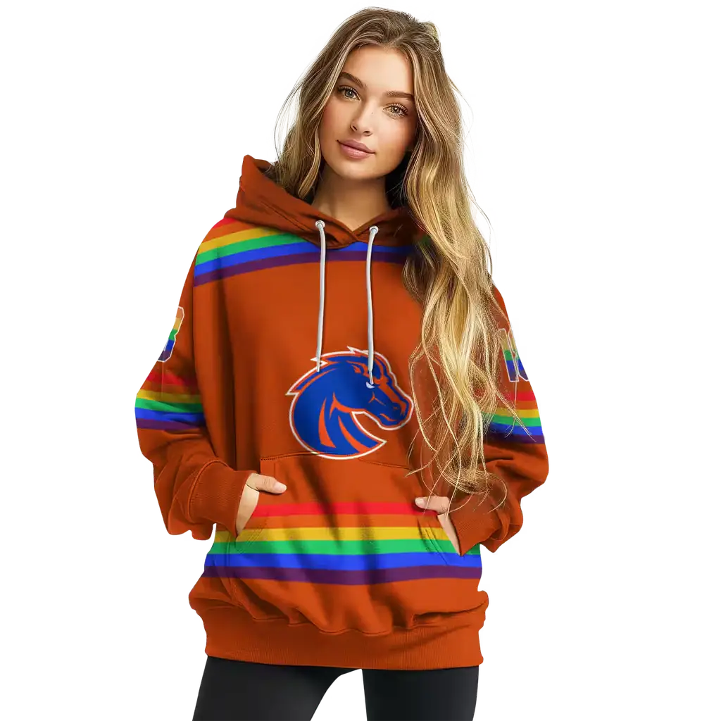 personalized boise state broncos rainbow stripes orange hoodie high quality personalized boise state broncos rainbow stripes orange hoodie high quality