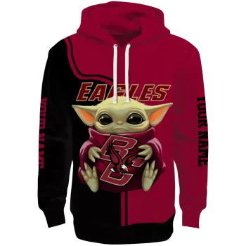 personalized boston college eagles baby yoda maroon black hoodie best selling