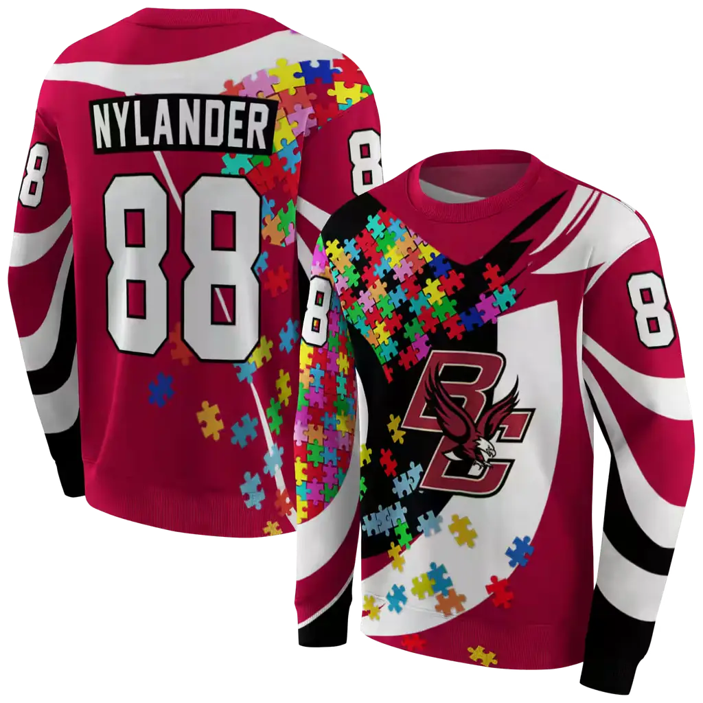 personalized boston college eagles puzzle pieces maroon hoodie premium grade personalized boston college eagles puzzle pieces maroon hoodie premium grade