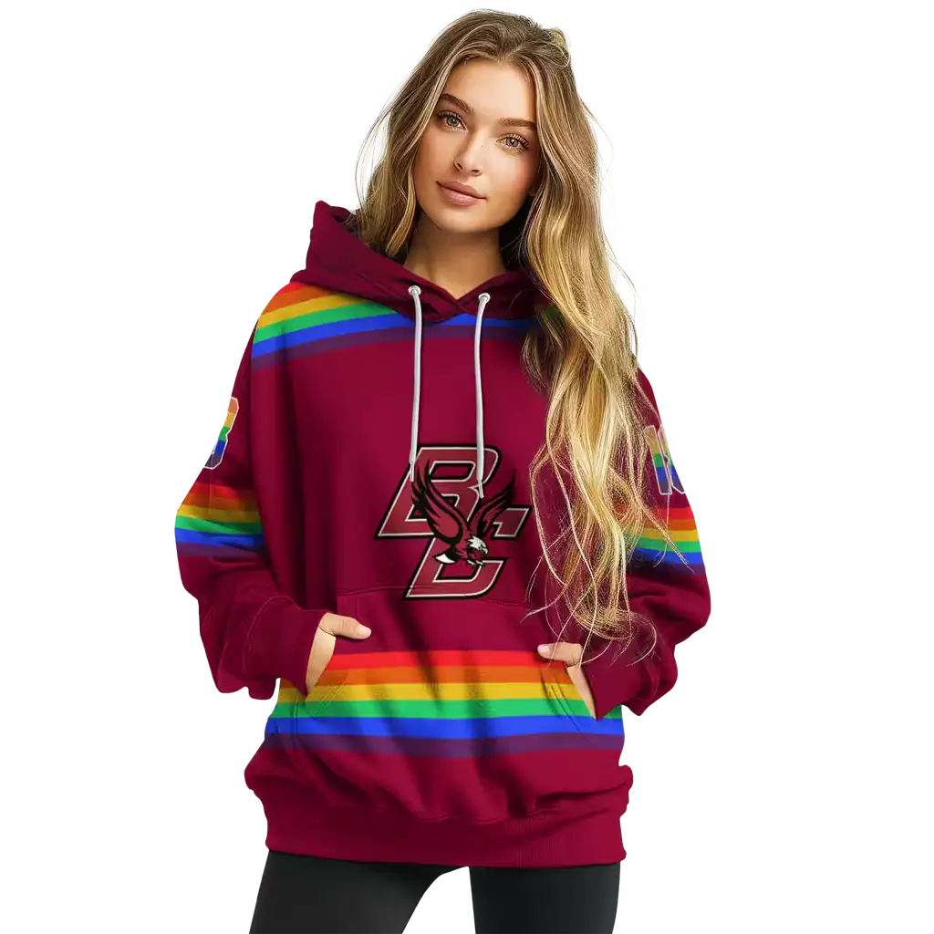 personalized boston college eagles rainbow stripes maroon hoodie high quality personalized boston college eagles rainbow stripes maroon hoodie high quality