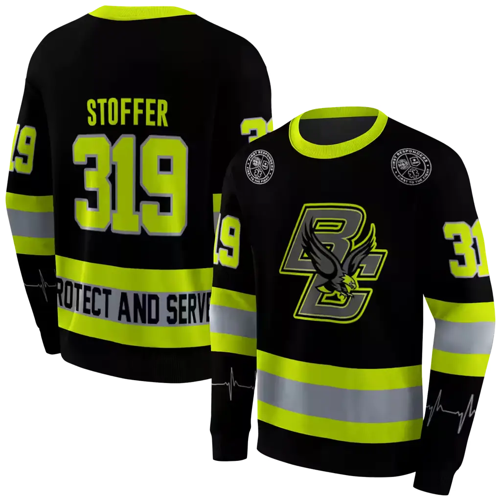 personalized boston college eagles safety motif black neon green hoodie premium grade personalized boston college eagles safety motif black neon green hoodie premium grade