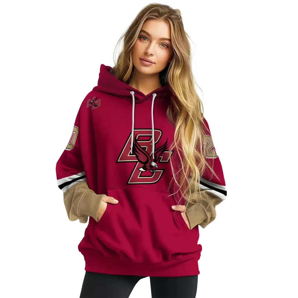 personalized boston college eagles striped sleeves maroon hoodie high quality personalized boston college eagles striped sleeves maroon hoodie high quality