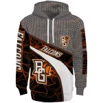 personalized bowling green falcons hexagonal mesh orange black gray hoodie best selling