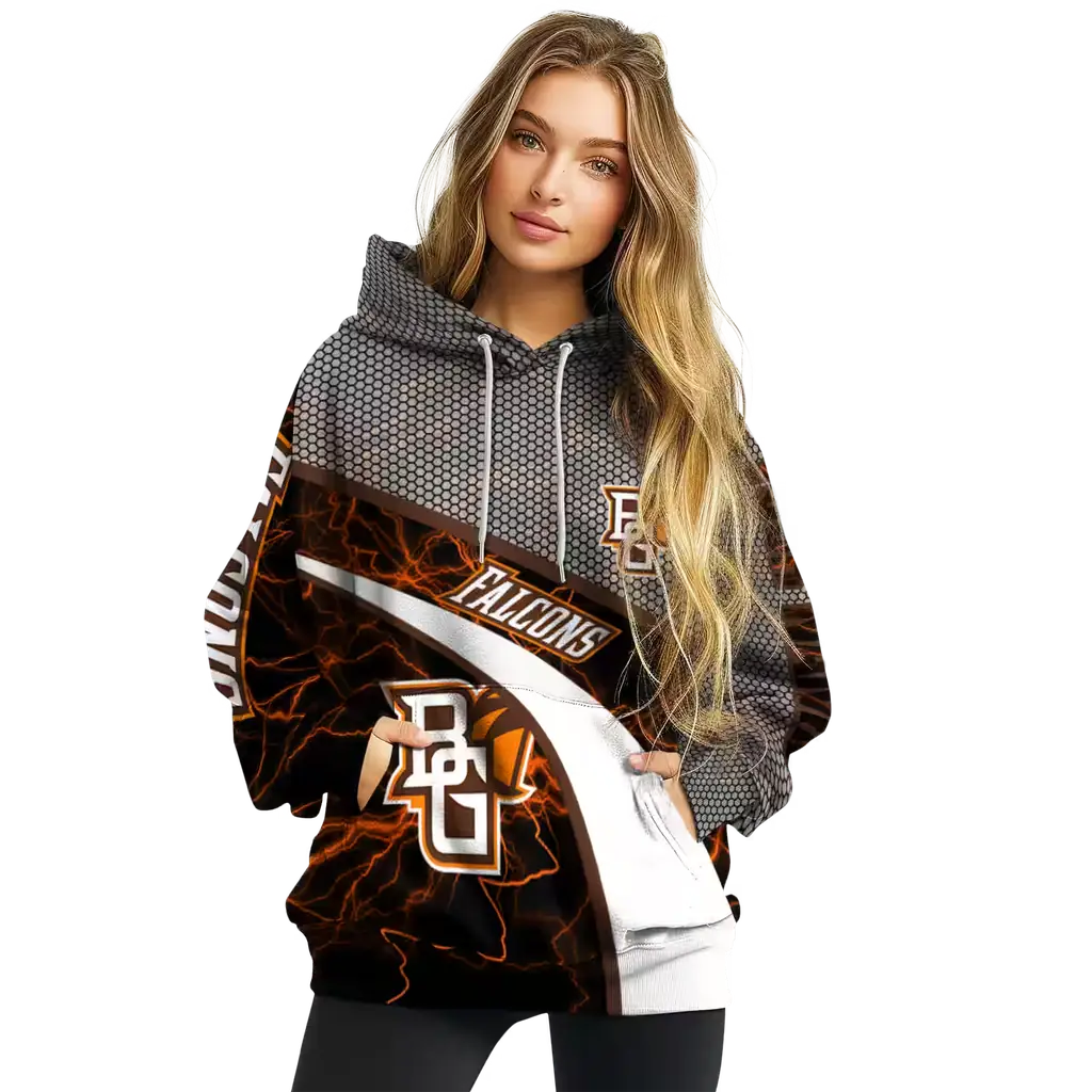 personalized bowling green falcons hexagonal mesh orange black gray hoodie high quality personalized bowling green falcons hexagonal mesh orange black gray hoodie high quality