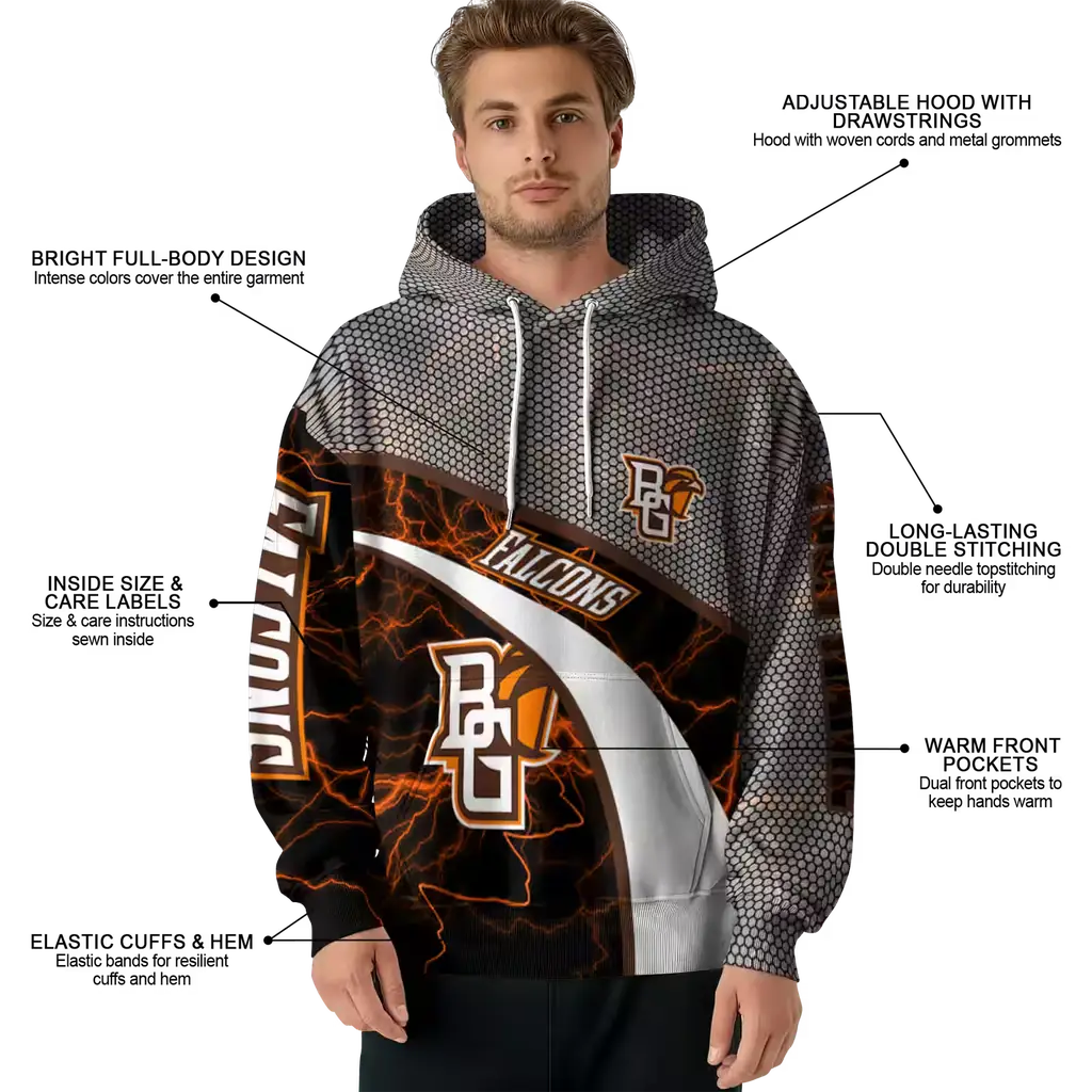 personalized bowling green falcons hexagonal mesh orange black gray hoodie latest model personalized bowling green falcons hexagonal mesh orange black gray hoodie latest model