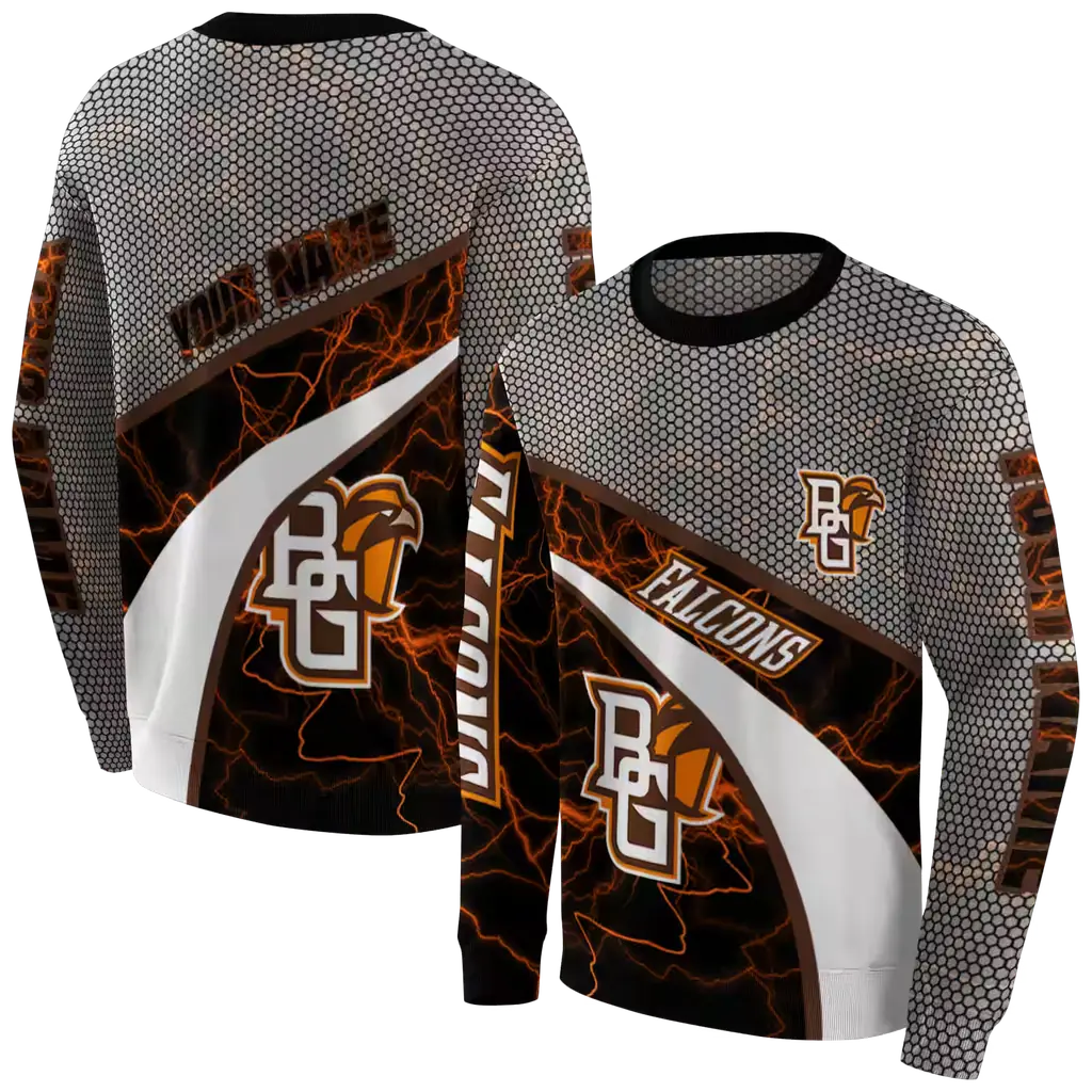 personalized bowling green falcons hexagonal mesh orange black gray hoodie premium grade personalized bowling green falcons hexagonal mesh orange black gray hoodie premium grade