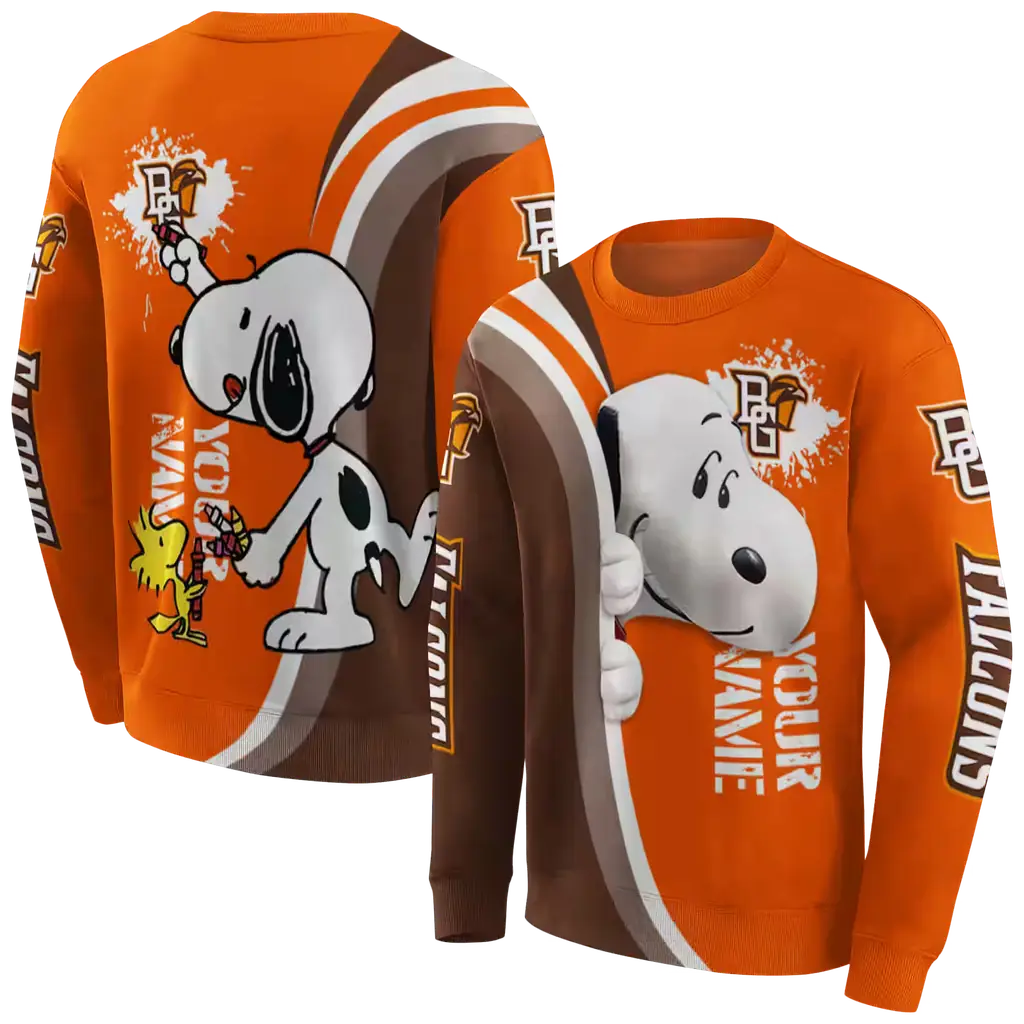 personalized bowling green falcons peeking snoopy orange hoodie premium grade personalized bowling green falcons peeking snoopy orange hoodie premium grade