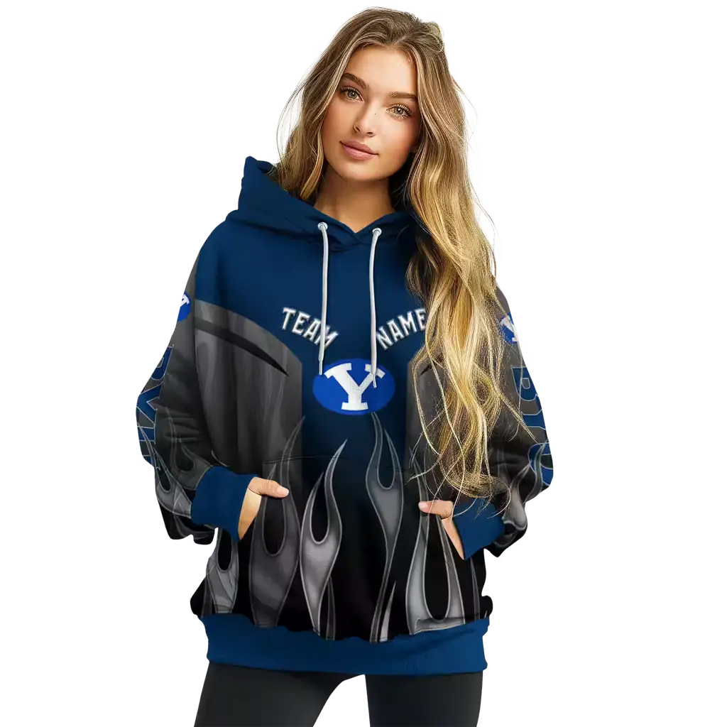 personalized byu cougars flame design blue hoodie high quality personalized byu cougars flame design blue hoodie high quality
