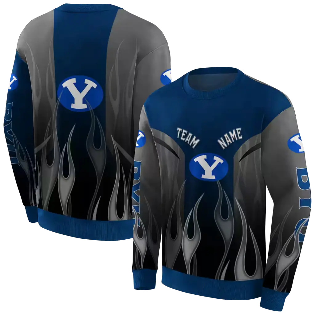 personalized byu cougars flame design blue hoodie premium grade personalized byu cougars flame design blue hoodie premium grade