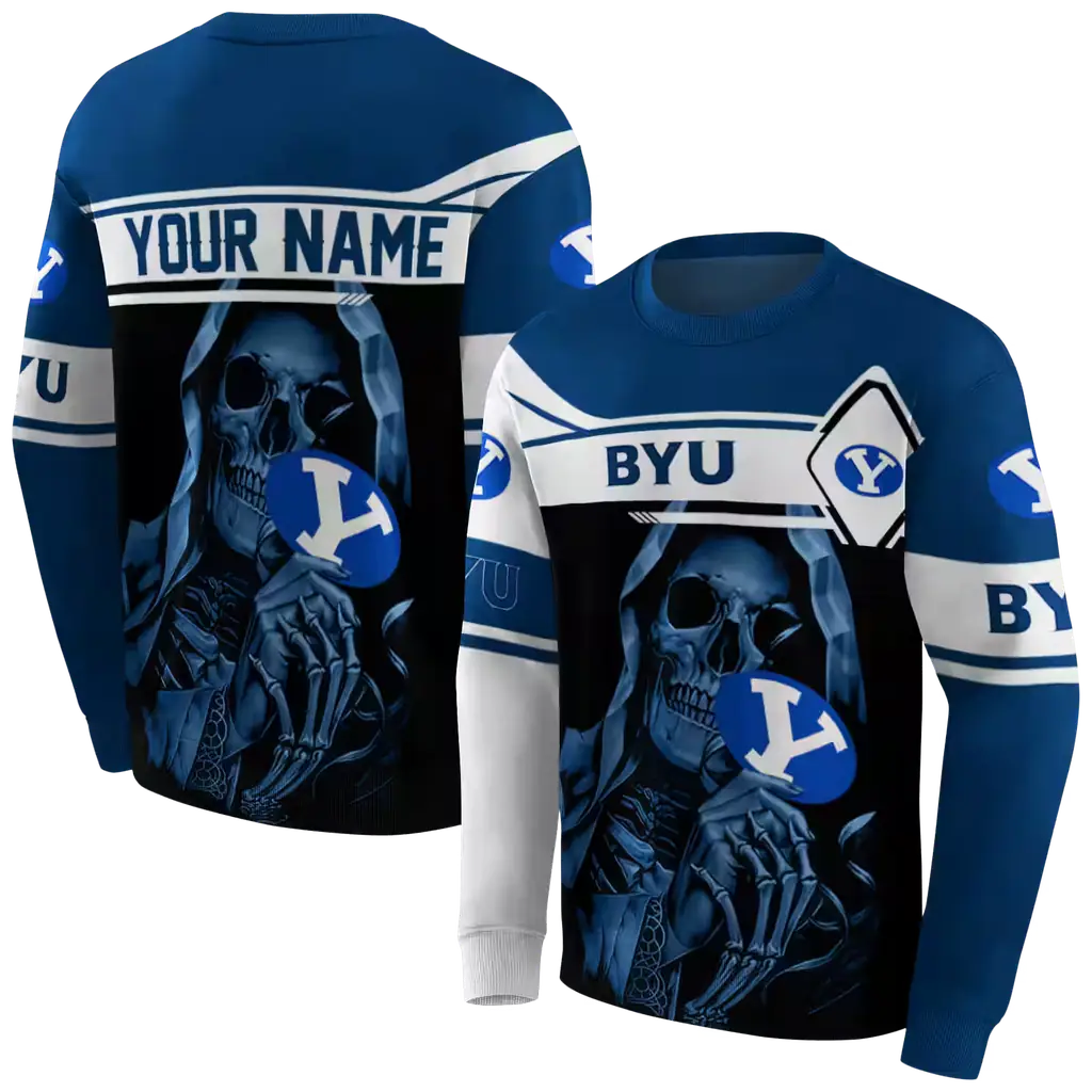personalized byu cougars grim reaper blue black hoodie premium grade personalized byu cougars grim reaper blue black hoodie premium grade