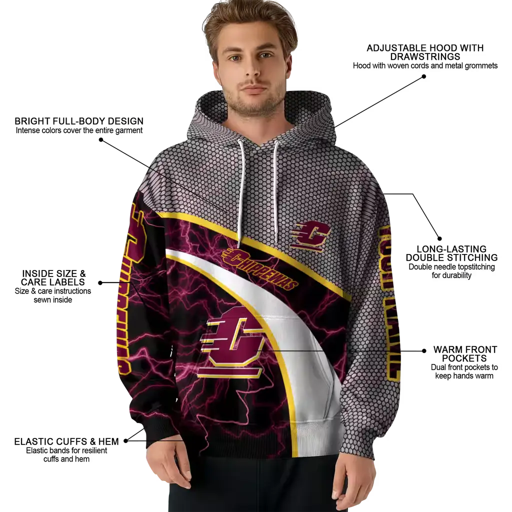personalized central michigan chippewas hexagonal mesh maroon black gray hoodie latest model personalized central michigan chippewas hexagonal mesh maroon black gray hoodie latest model