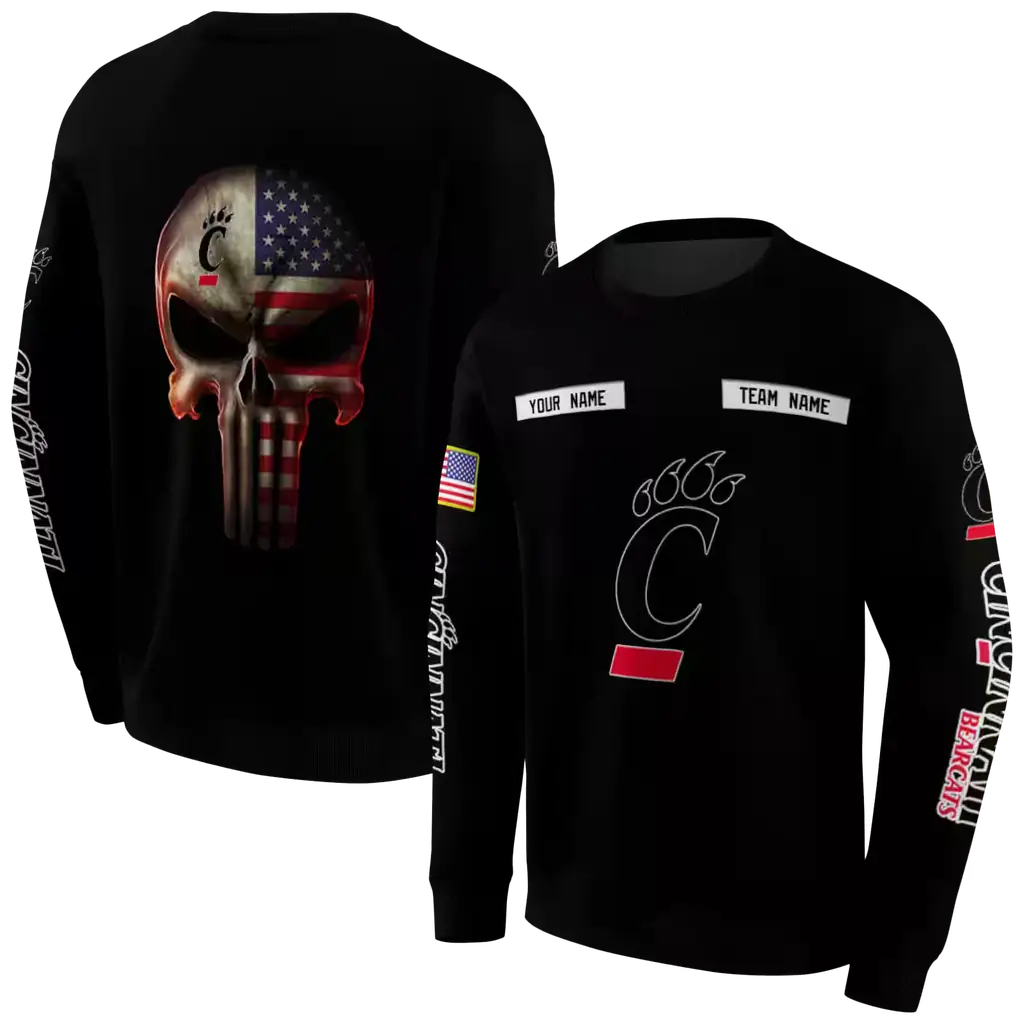 personalized cincinnati bearcats punisher skull black hoodie premium grade personalized cincinnati bearcats punisher skull black hoodie premium grade
