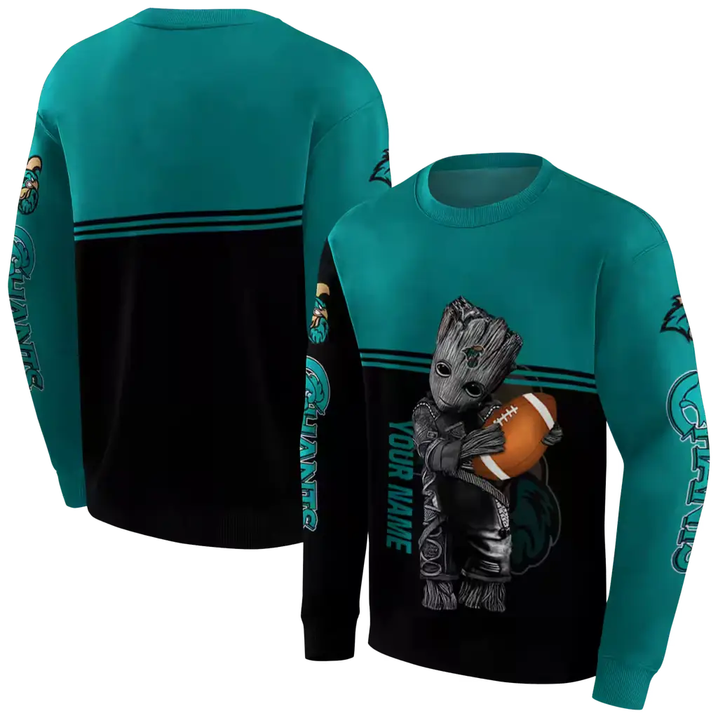 personalized coastal carolina chanticleers baby groot green black hoodie premium grade personalized coastal carolina chanticleers baby groot green black hoodie premium grade