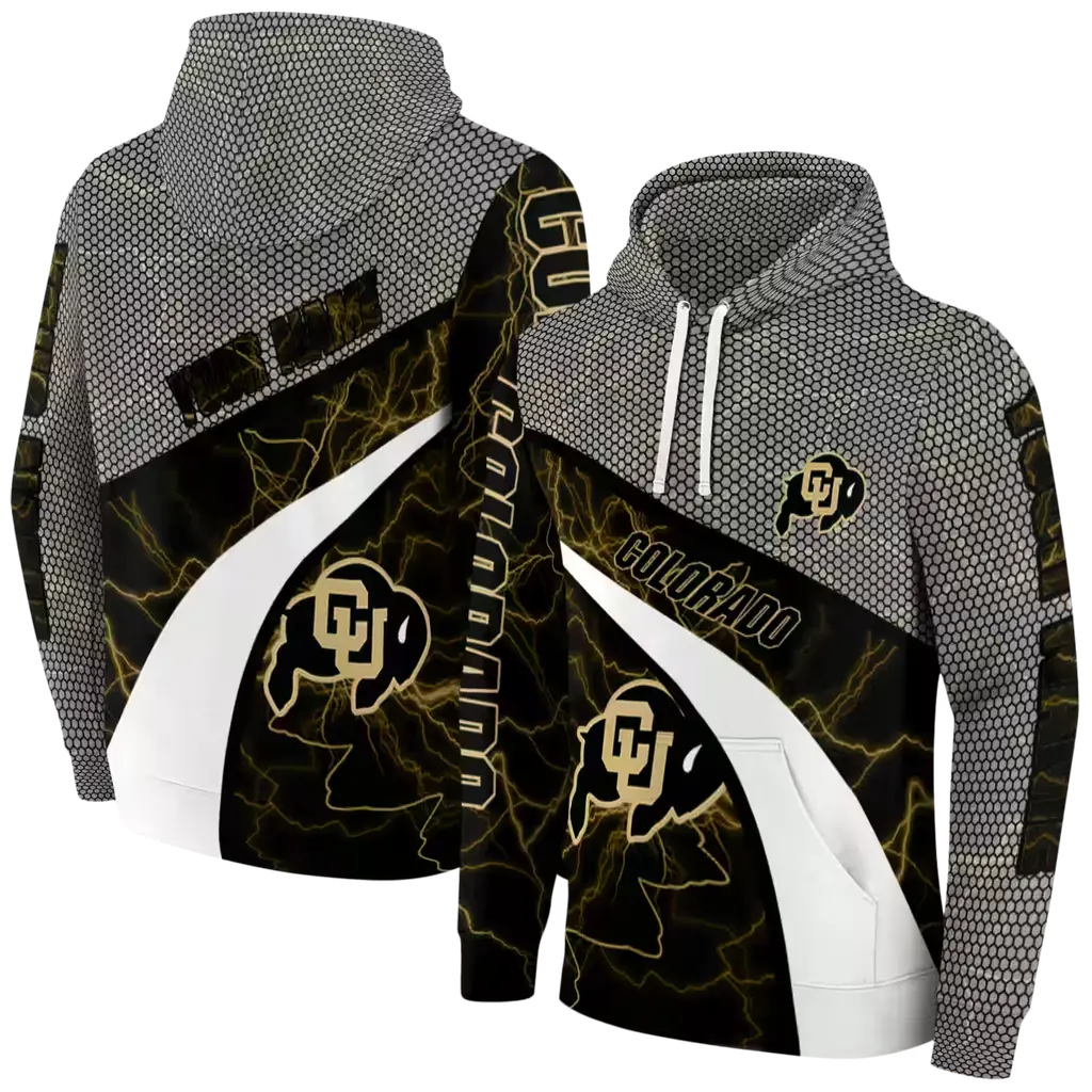 personalized colorado buffaloes hexagonal mesh gold black gray hoodie fashion forward personalized colorado buffaloes hexagonal mesh gold black gray hoodie fashion forward