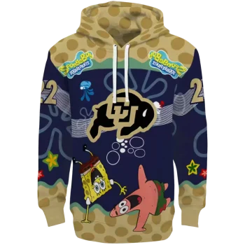 personalized colorado buffaloes spongebob patrick star gold navy hoodie best selling