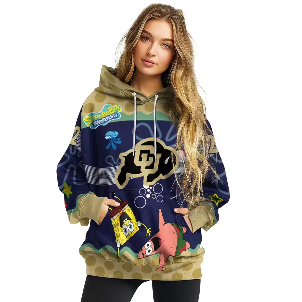 personalized colorado buffaloes spongebob patrick star gold navy hoodie high quality personalized colorado buffaloes spongebob patrick star gold navy hoodie high quality