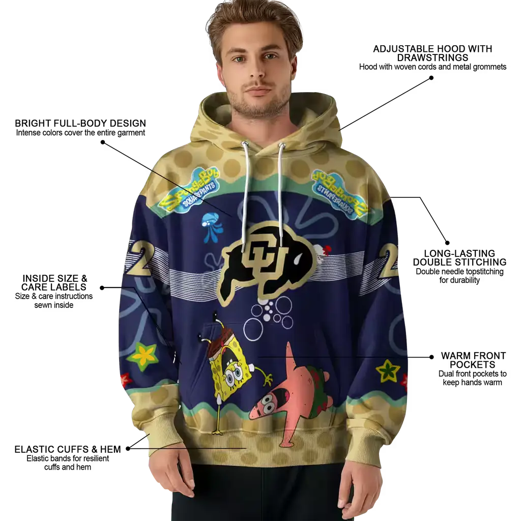 personalized colorado buffaloes spongebob patrick star gold navy hoodie latest model personalized colorado buffaloes spongebob patrick star gold navy hoodie latest model