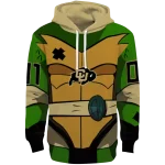 personalized colorado buffaloes superhero armor gold green hoodie best selling