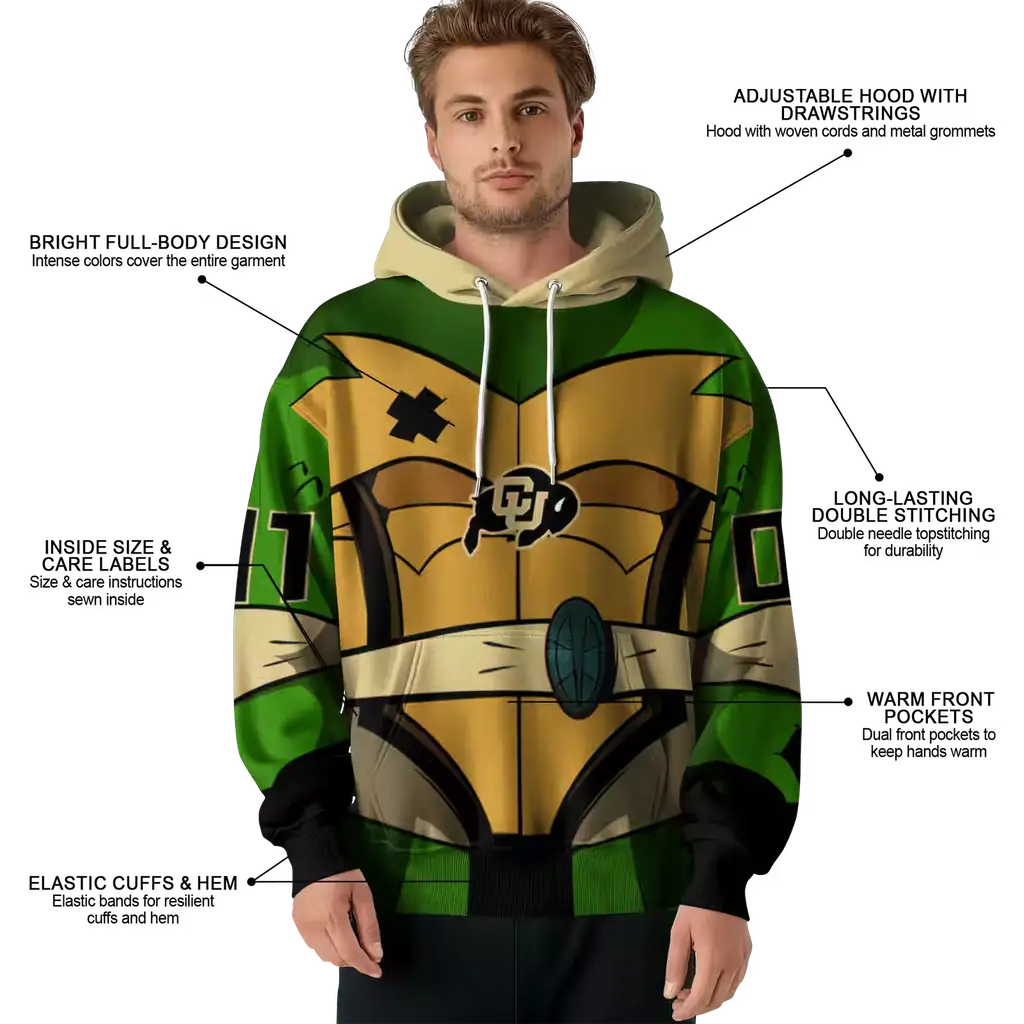 personalized colorado buffaloes superhero armor gold green hoodie latest model personalized colorado buffaloes superhero armor gold green hoodie latest model