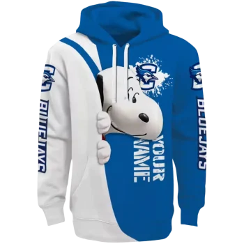 personalized creighton bluejays peeking snoopy blue hoodie best selling