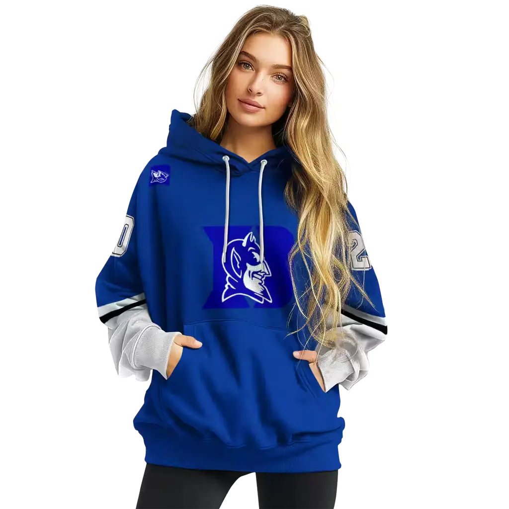 personalized duke blue devils striped sleeves blue hoodie high quality personalized duke blue devils striped sleeves blue hoodie high quality