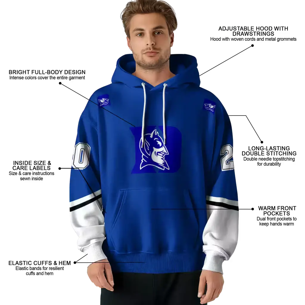 personalized duke blue devils striped sleeves blue hoodie latest model personalized duke blue devils striped sleeves blue hoodie latest model