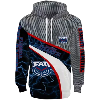 personalized florida atlantic owls hexagonal mesh blue black gray hoodie best selling