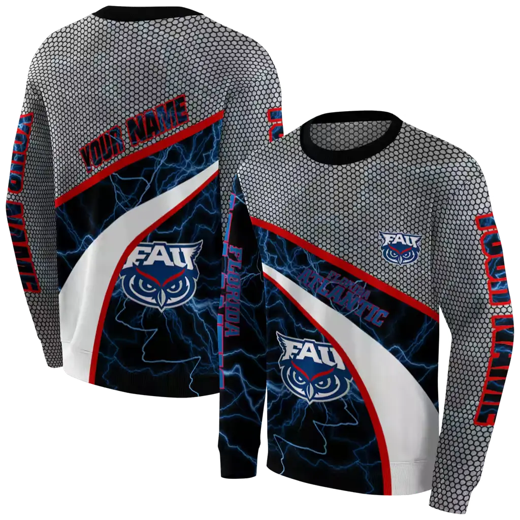 personalized florida atlantic owls hexagonal mesh blue black gray hoodie premium grade personalized florida atlantic owls hexagonal mesh blue black gray hoodie premium grade