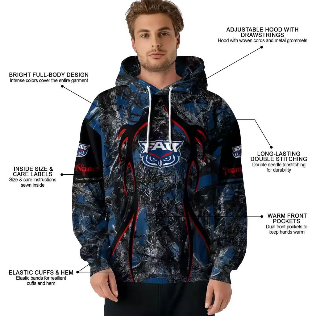 personalized florida atlantic owls hunting theme blue black hoodie latest model personalized florida atlantic owls hunting theme blue black hoodie latest model
