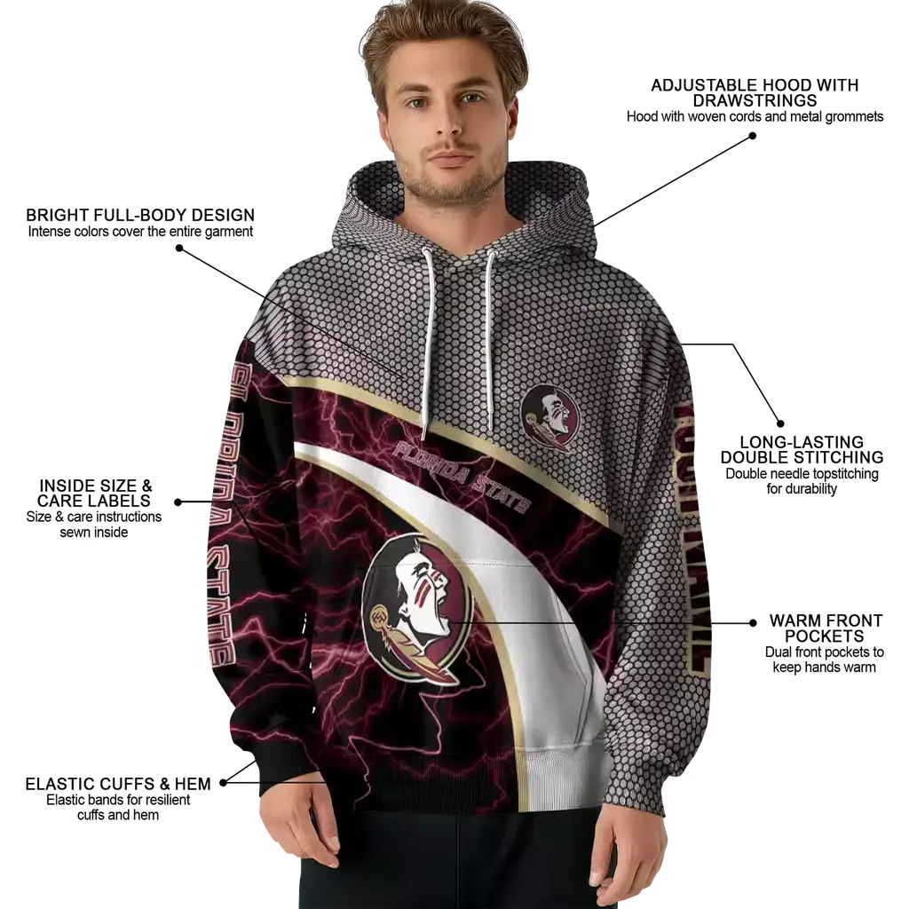 personalized florida state seminoles hexagonal mesh garnet black gray hoodie latest model personalized florida state seminoles hexagonal mesh garnet black gray hoodie latest model
