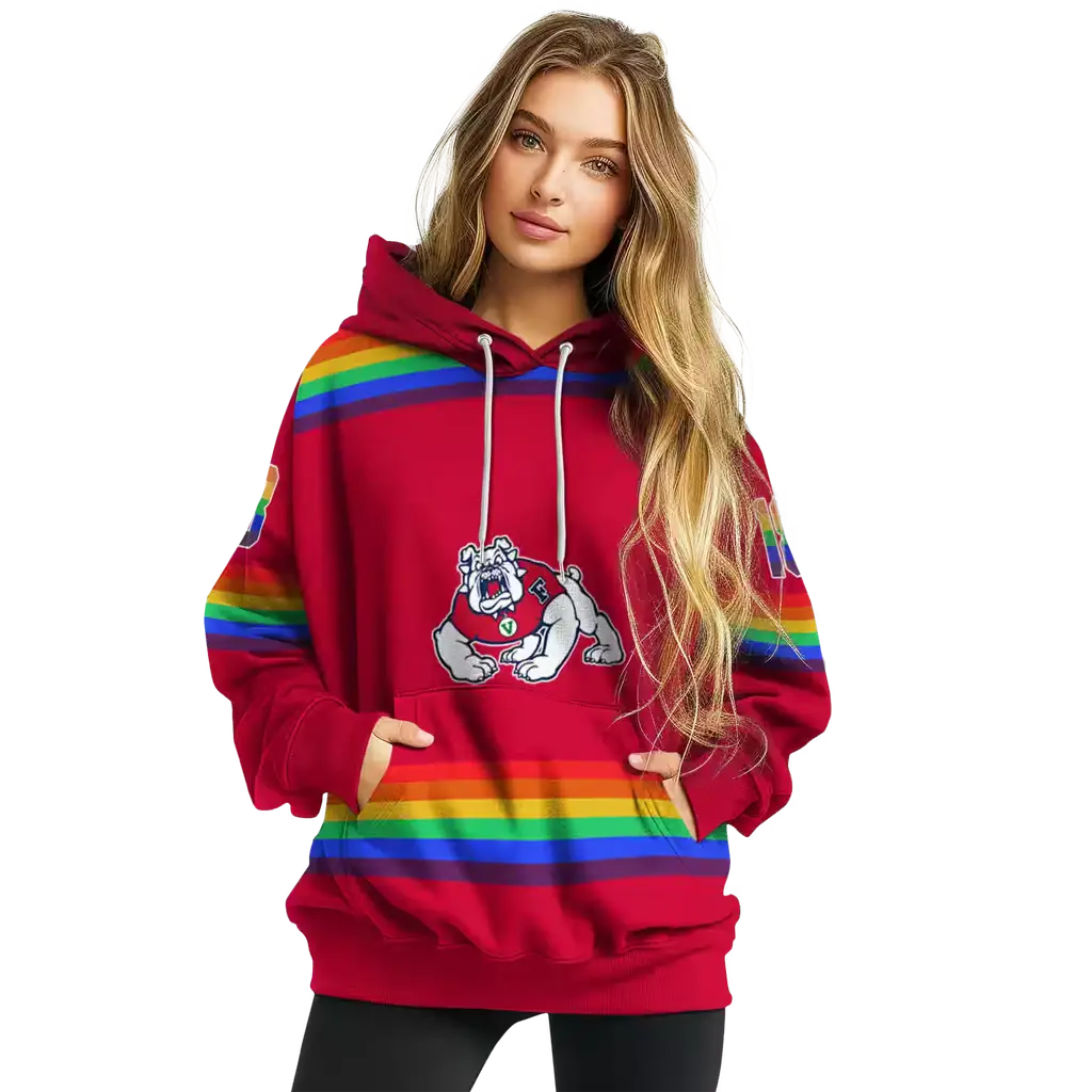 personalized fresno state bulldogs rainbow stripes red hoodie high quality personalized fresno state bulldogs rainbow stripes red hoodie high quality