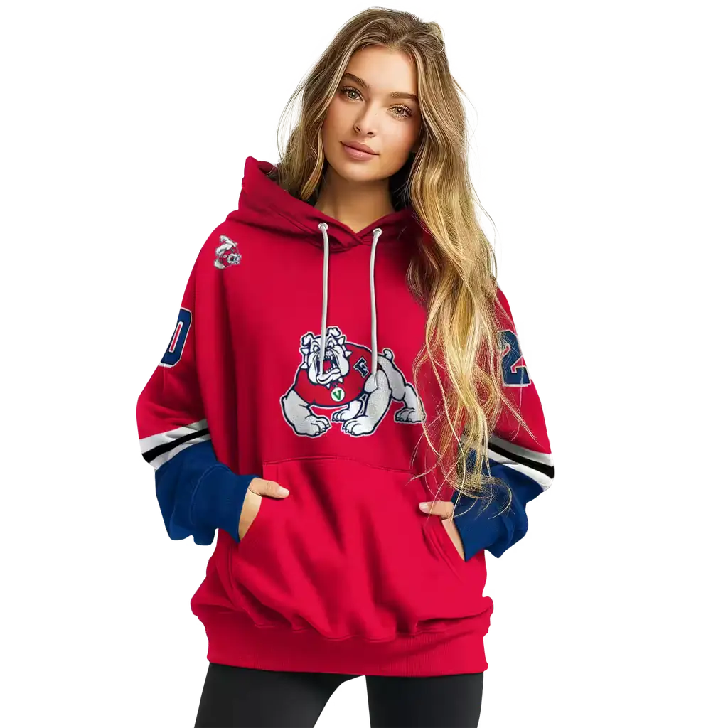 personalized fresno state bulldogs striped sleeves red hoodie high quality personalized fresno state bulldogs striped sleeves red hoodie high quality