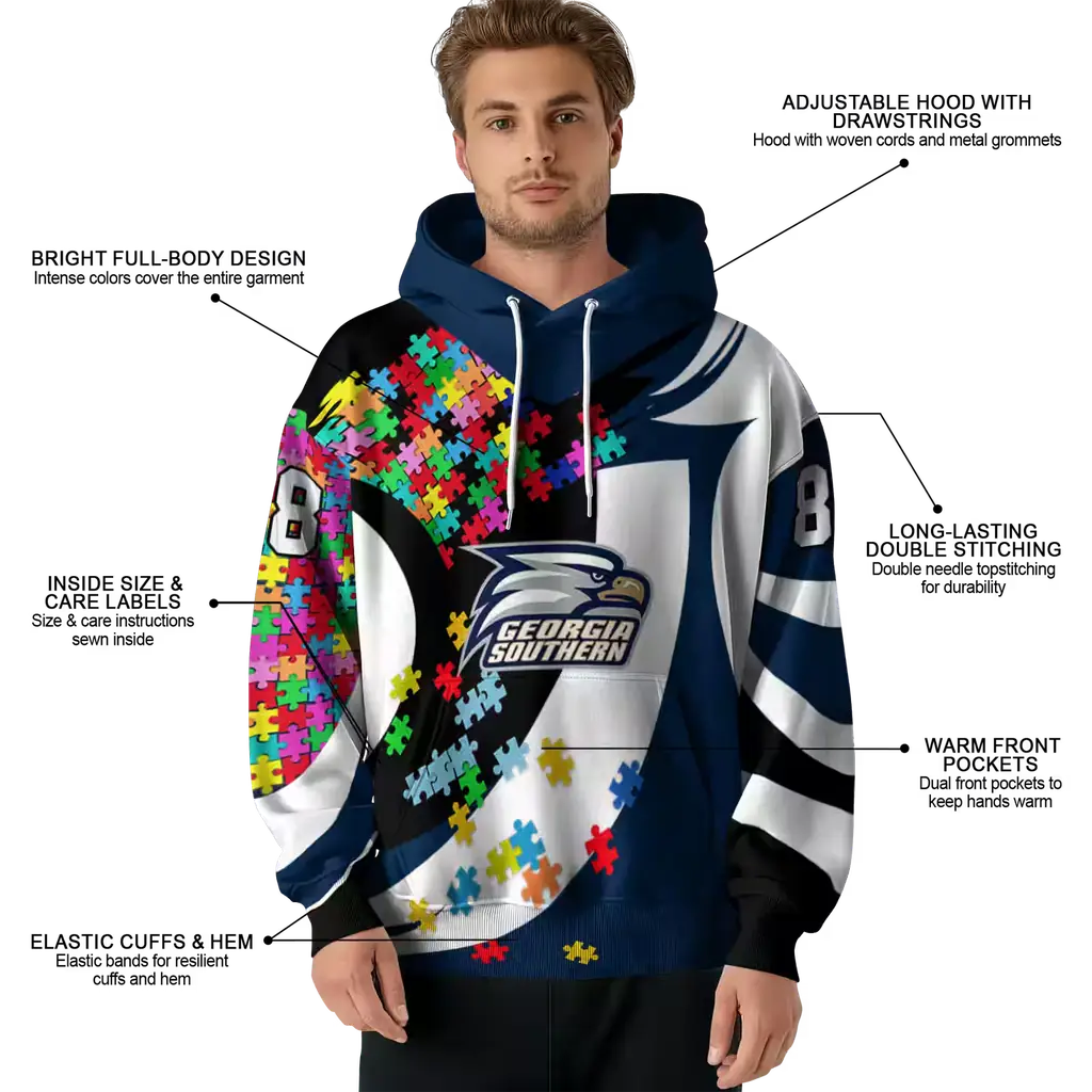 personalized georgia southern eagles puzzle pieces blue hoodie latest model personalized georgia southern eagles puzzle pieces blue hoodie latest model
