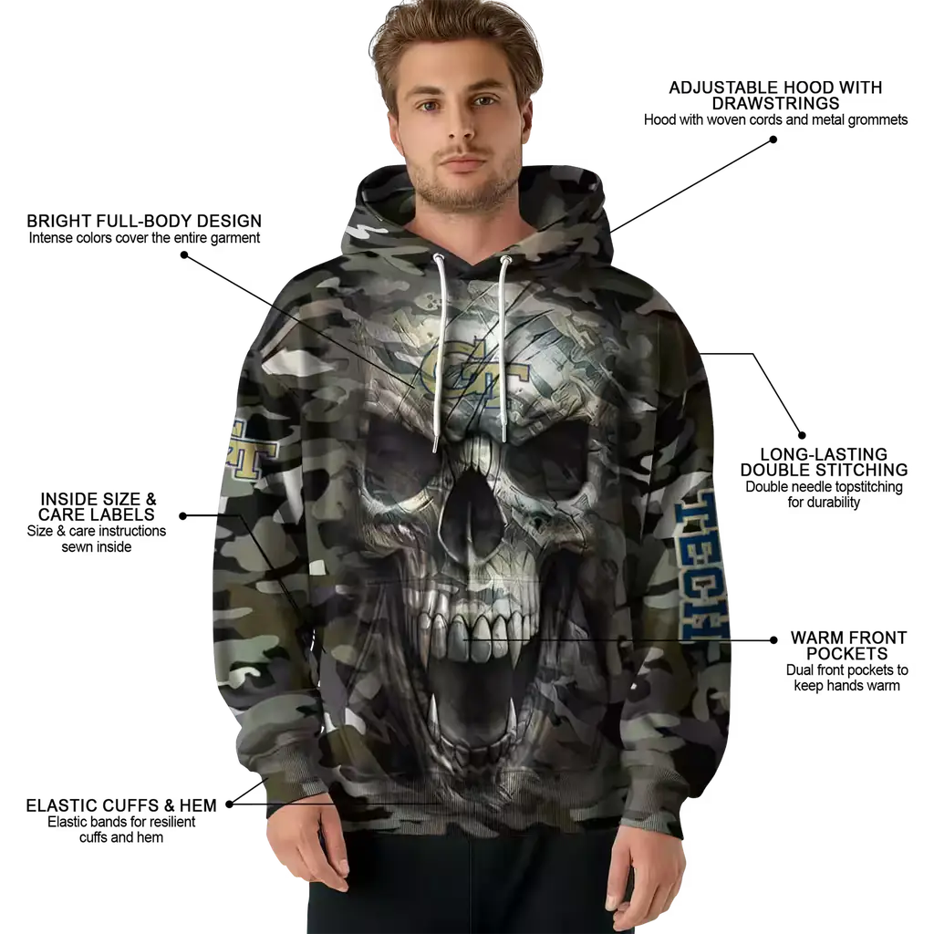 personalized georgia tech yellow jackets camo skull hoodie latest model personalized georgia tech yellow jackets camo skull hoodie latest model