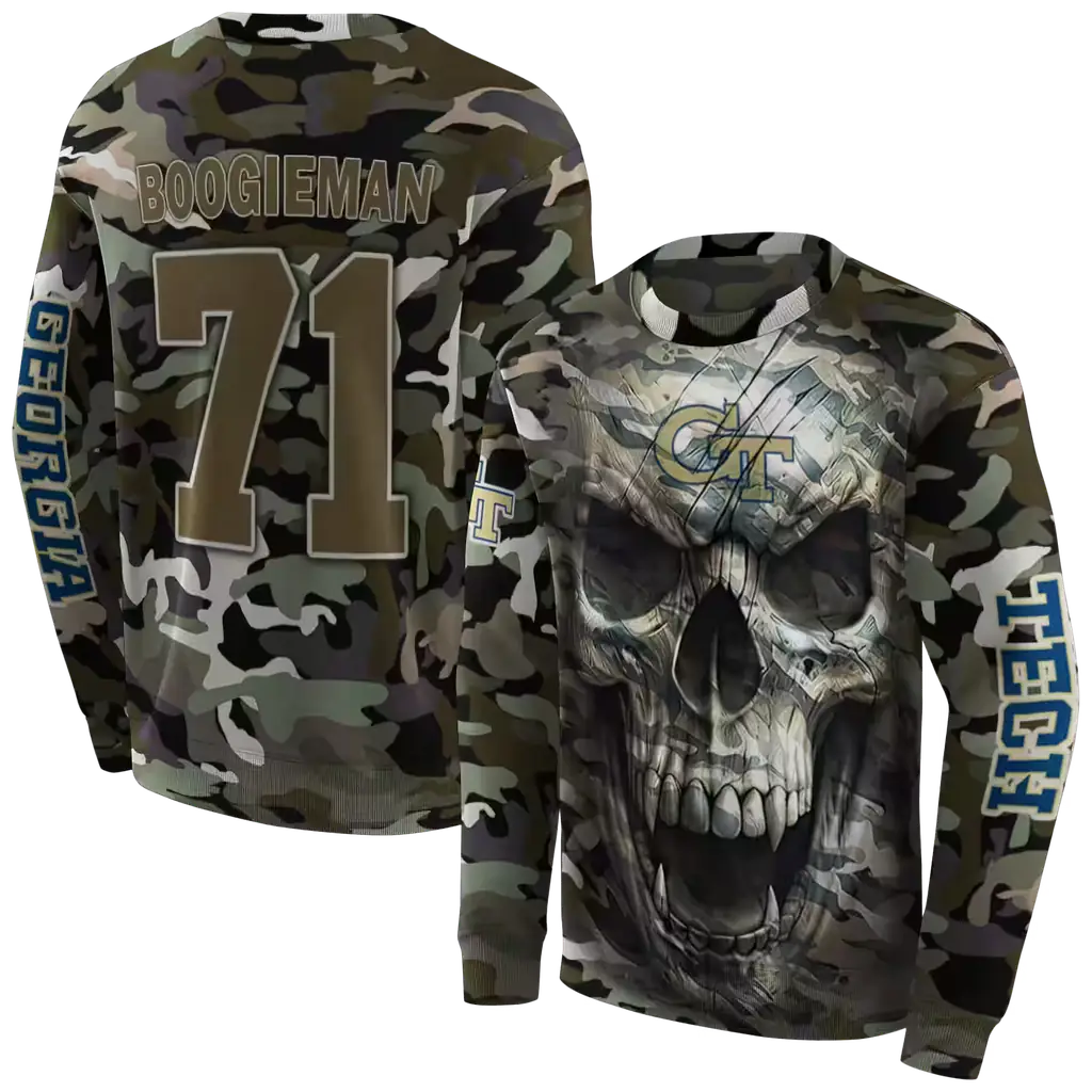 personalized georgia tech yellow jackets camo skull hoodie premium grade personalized georgia tech yellow jackets camo skull hoodie premium grade