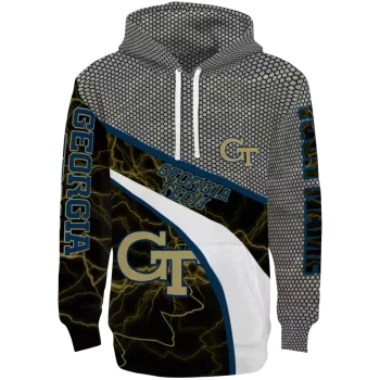 personalized georgia tech yellow jackets hexagonal mesh gold black gray hoodie best selling