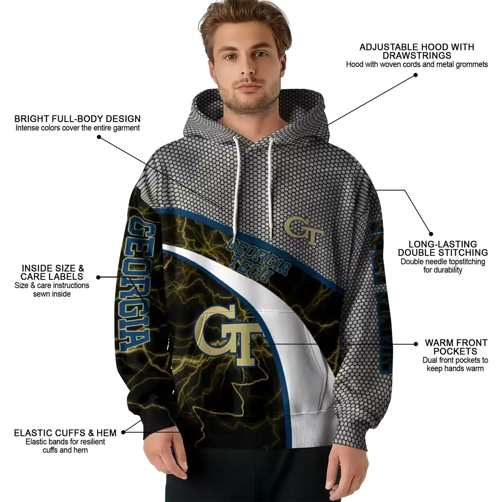 personalized georgia tech yellow jackets hexagonal mesh gold black gray hoodie latest model personalized georgia tech yellow jackets hexagonal mesh gold black gray hoodie latest model