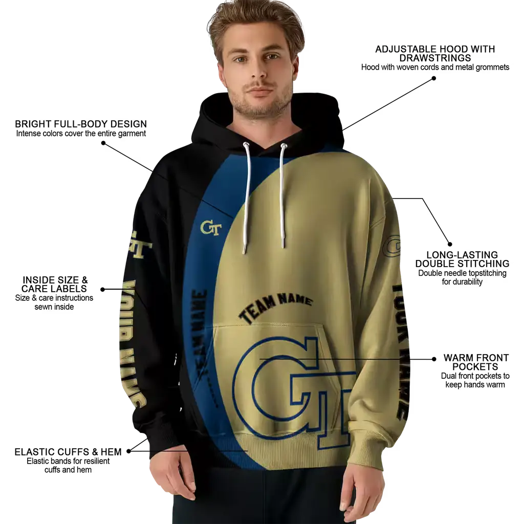 personalized georgia tech yellow jackets minimalist design gold black hoodie latest model personalized georgia tech yellow jackets minimalist design gold black hoodie latest model