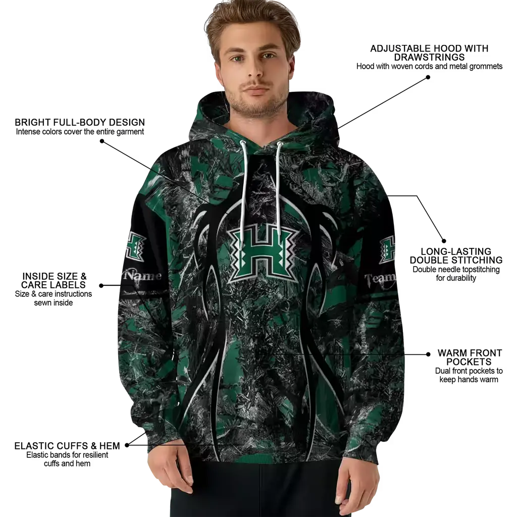 personalized hawaii rainbow warriors hunting theme green black hoodie latest model personalized hawaii rainbow warriors hunting theme green black hoodie latest model
